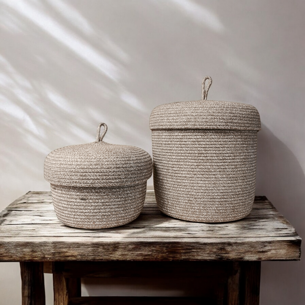 Lidded Basket Uni Boho Melé